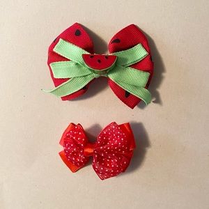 Little Girl’s Hair Barrette Watermelon Red Polka Dot Bow Pins Set